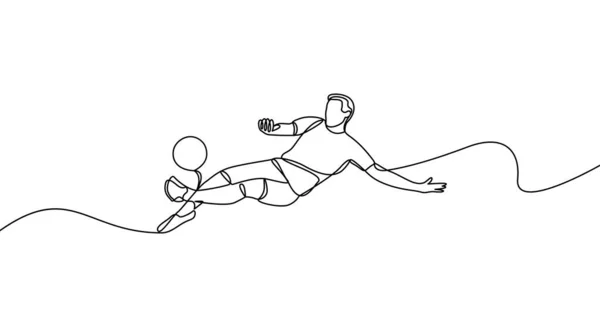 Football Player Kicks Ball Continuous Line Drawing Style Minimalist Black — Stock Vector