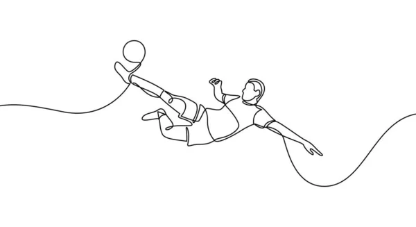 Football Player Kicks Ball Continuous Line Drawing Minimalist Black Linear — Stock Vector