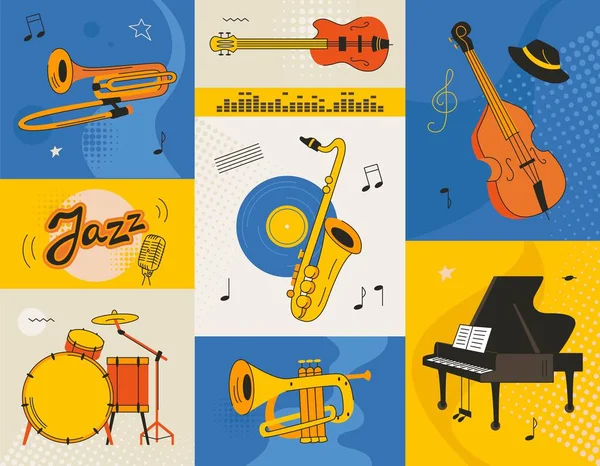 Набор Джазовых Инструментов Современный Постер Концертов Международный День Джаза Векторная — стоковый вектор