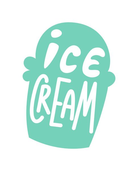 Ice cream. Hand drawn lettering in the shape of ice cream. Summer vector slogan