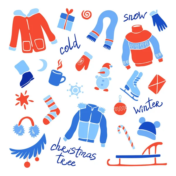 Winter Cozy Winter Clothes Set Winter Items Vector Isolated Illustration — Stock Vector