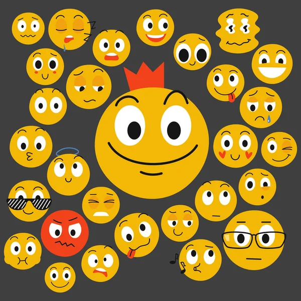 Roi Emoji Groupe Personnages Emoji Mignons Illustration Vectorielle Plate Sur — Image vectorielle