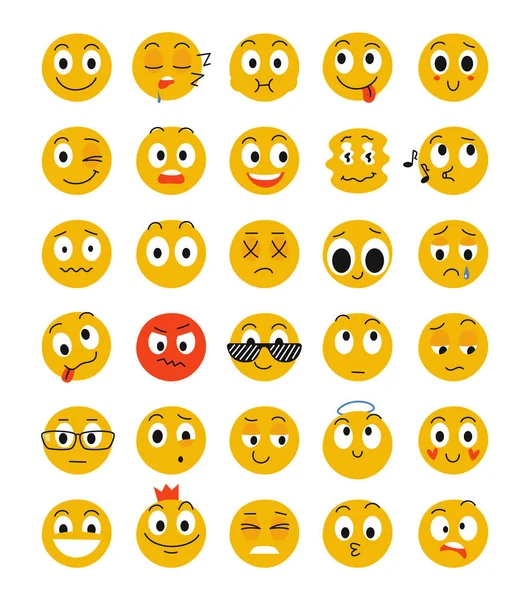 Beyaz arkaplanda izole edilmiş şirin duygu simgelerinin vektör seti. Gülen surat. Vektör düz resimleme.