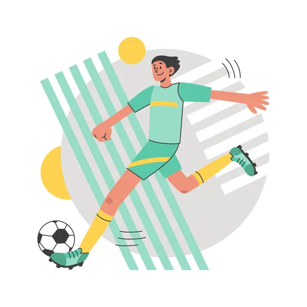 Futbol mu? Futbolcu beyaz arka planda kaldı. Oyuncu koşuyor. Vektör düz resimleme