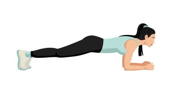 Vacker Atletisk Kvinna Gör Träning Planka Kroppsträning Vektor Illustration Isolerad — Stock vektor