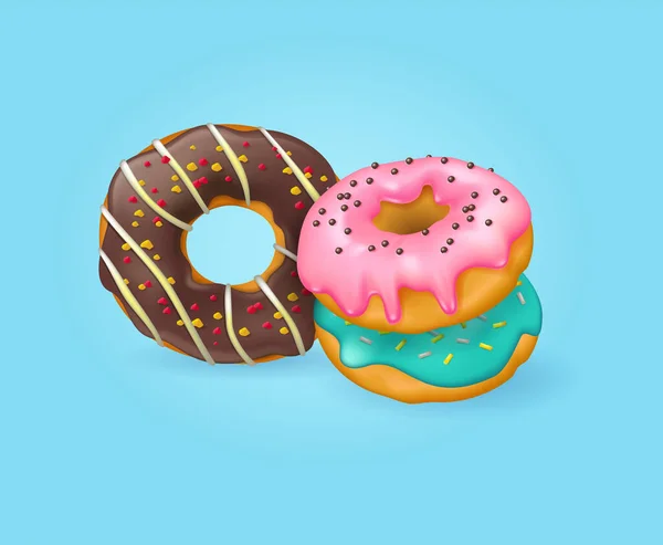 Donuts Vitrificados Realistas Com Polvilhas Fundo Vetor —  Vetores de Stock