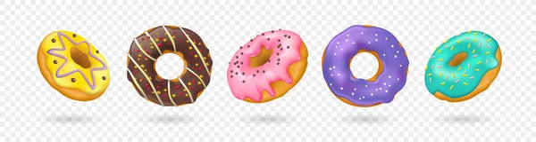 Set Van Realistische Donuts Met Hagelslag Geïsoleerd Transparante Achtergrond Vector — Stockvector