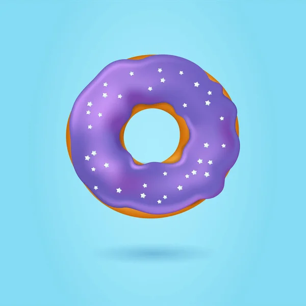 Ilustración Realista Del Donut Del Vector Esmalte Púrpura Con Estrellas — Vector de stock