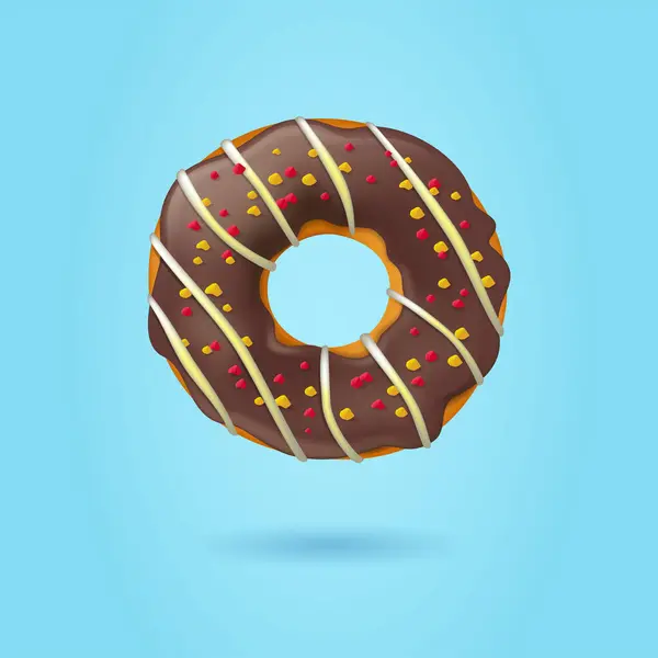 Vector Realistische Donut Illustratie Chocolade Glazuur Donut Geïsoleerd Een Blauwe — Stockvector