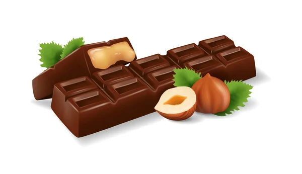 Vector Realista Barra Chocolate Con Relleno Junto Ella Encuentra Una — Vector de stock