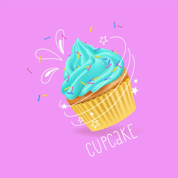 Niedliche Realistische Doodle Cupcake Lebensmittelvektorillustration Mit Handschrift — Stockvektor