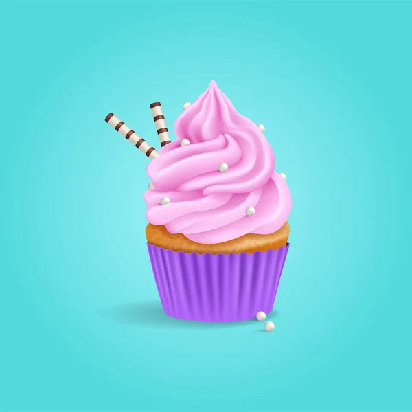 Fest Cupcake Deilig Kremet Muffin Realistisk Vektor Søt Dessert – stockvektor