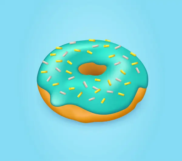 Ρεαλιστικό Στιλβωμένο Ντόνατ Πασπαλισμένο Πολύχρωμα Ραβδιά Διανυσματική Απεικόνιση Μπλε Φόντο — Διανυσματικό Αρχείο