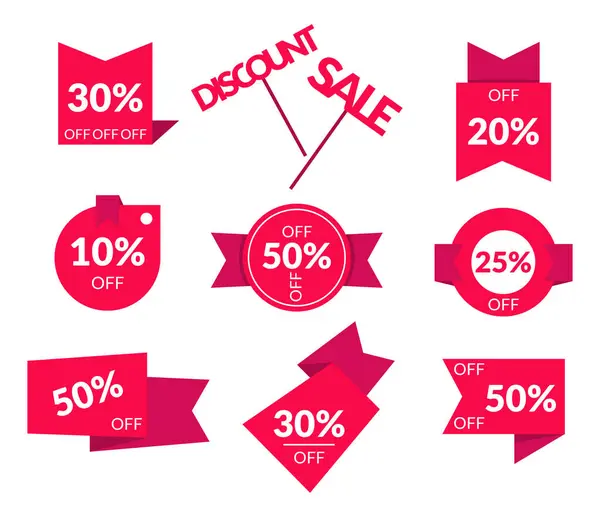 Set Discount Clearance Clearance Sale Red Sticker Offering Price Reduction — Stock Vector
