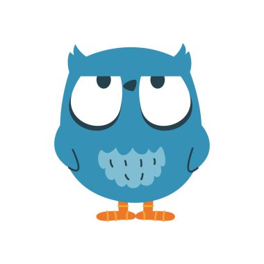 Tatmin olmamış baykuş, yarı kapalı gözler. Vektör simgesi, kuş etiketi