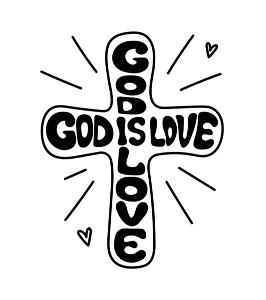 Symbol Cross Inscription God Love Hearts Rays Light Easter Lettering — Stock Vector