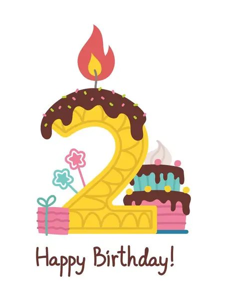 Днем Народження Номер Свічки Подарунки Торт Зірка Дві Векторні Ілюстрації Векторна Графіка