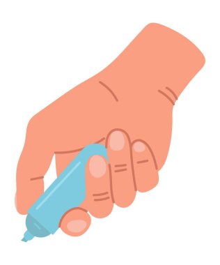 Düzeltme kalemi tutan insan eli. Kırtasiye malzemeleri. İzole vektör karikatür doğrusal karalama çizimi