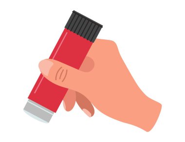 Yapıştırıcı tutan insan eli. İzole vektör karikatür doğrusal karalama çizimi