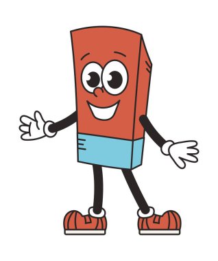 Eski moda karakter silici. Komik bir maskot vektör elementi. Kırtasiye malzemeleri. Eğitim, okul. Çizgi film illüstrasyonu