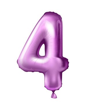 Folyo ve lateks balon. 4 numara. Helyum balonu, mor. Tatil, doğum günü, festival için gerçekçi vektör illüstrasyonu