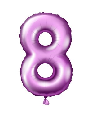 Folyo ve lateks balon. 8 numara. Helyum balonu, mor. Tatil, doğum günü, festival için gerçekçi vektör illüstrasyonu