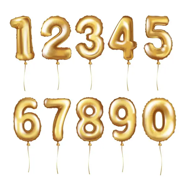 Bir dizi altın folyo lateks balon. Sayılar. Helyum balonu, altın rengi. Tatil, doğum günü, festival için gerçekçi vektör illüstrasyonu