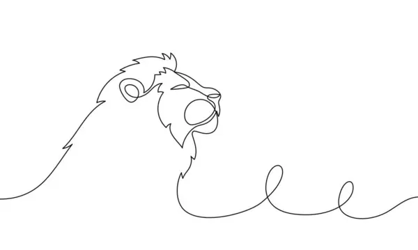 Banner aralıksız çizgili aslan portresi, baş, yan. Doğrusal minimal stil. Vektör illüstrasyonu