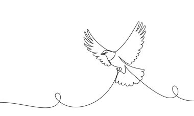 Sancak güvercin uçuşu devam ediyor. Barış kuşu. Doğrusal minimal stil. El çizimi vektör illüstrasyonu