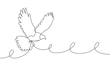 Sancak güvercini aralıksız. Kuş uçuşu. Barış sembolü. Doğrusal minimal stil. El çizimi vektör illüstrasyonu