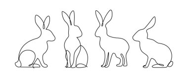 Tavşan, basit tek satır biçiminde ayarlanmış. Tavşan simgesi. Bahar. Asgari kavramsal vektör ana hatları çizimi