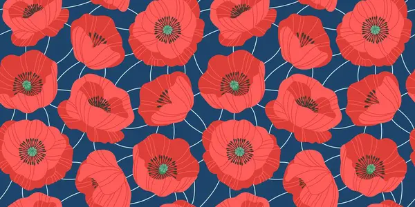 Kusursuz desen, arka plan el çizimi kırmızı çiçekler. Karalama tarzında gelincikler. Koyu arkaplan üzerinde trend vektör botanik illüstrasyonu