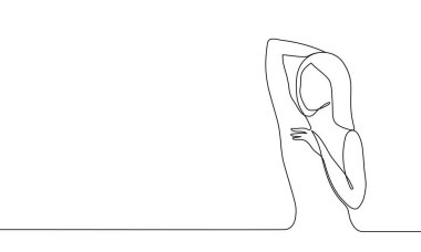 Güzel bir kadının çizgi sanat afişi. Lazer tüyü çıkarma, güzellik küresi. Kişisel bakım. Devamlı sınır çizgisi. Vektör illüstrasyonu