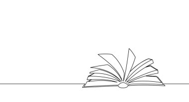 Masada sürekli açık bir çizgi afişi var. Basit doğrusal tarzda eğitim ve bilgi kütüphanesi kavramı. Doodle vektör illüstrasyonu