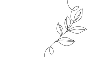 Banner, yapraklı, kesintisiz hat dalı. Doğa kavramı, eko, büyüme. Vektör doğrusal illüstrasyon, çizgi sanatı