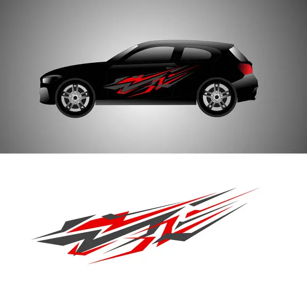 Spor görünümlü kırmızı ve siyah çizgi kombinasyonlu SUV araba ambalajı tasarım vektörü