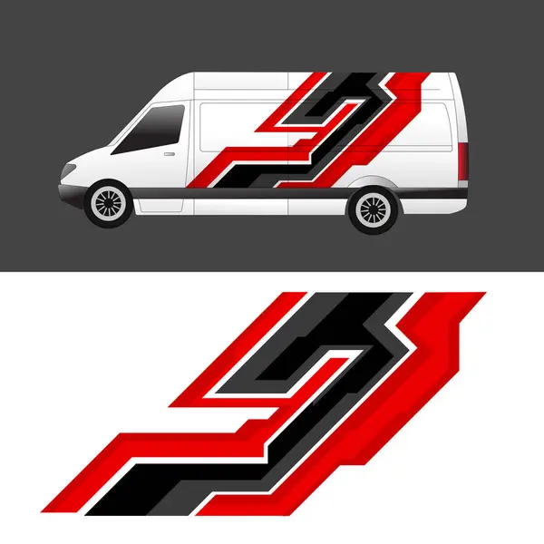 Kırmızı siyah çizgili minibüs ambalajı tasarımı ve şirket filosu için marka. Ticari araç reklam kampanyaları için uygun.