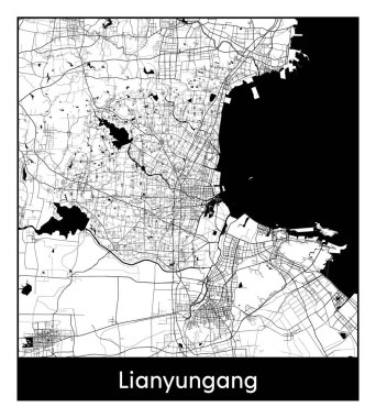Lianyungang China Asia City haritası siyah beyaz vektör illüstrasyonu
