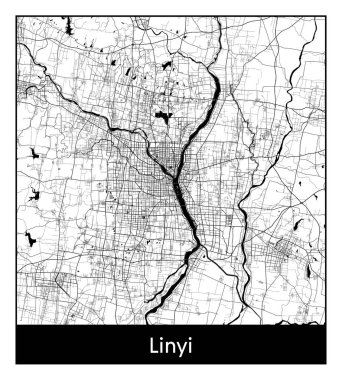 Linyi Çin Asya Şehri haritası siyah beyaz vektör illüstrasyonu