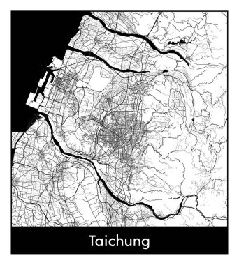 Taichung Çin Asya Şehri haritası siyah beyaz vektör illüstrasyonu