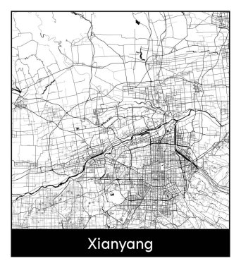 Xianyang Çin Asya Şehri haritası siyah beyaz vektör illüstrasyonu