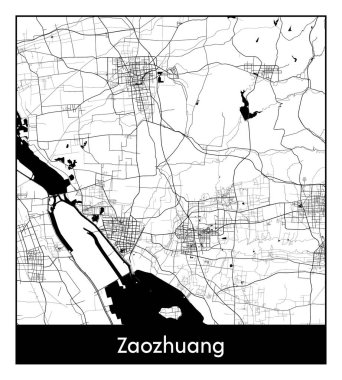 Zaozhuang Çin Asya Şehri haritası siyah beyaz vektör çizimi