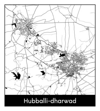 Hubballi-dharwad Hindistan Asya Şehri haritası siyah beyaz vektör illüstrasyonu