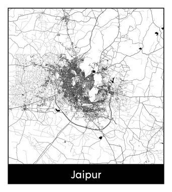 Jaipur Hindistan Asya Şehri haritası siyah beyaz vektör illüstrasyonu