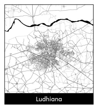 Ludhiana Hindistan Asya Şehri haritası siyah beyaz vektör illüstrasyonu