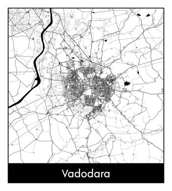 Vadodara Hindistan Asya Şehri haritası siyah beyaz vektör illüstrasyonu