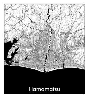 Hamamatsu Japonya Asya Şehri haritası siyah beyaz vektör illüstrasyonu