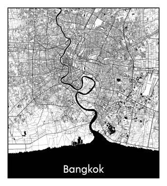 Bangkok Tayland Asya Şehri haritası siyah beyaz vektör illüstrasyonu