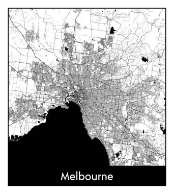 Melbourne Avustralya haritası siyah beyaz vektör çizimi