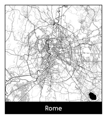 Roma İtalya Avrupa Şehri haritası siyah beyaz vektör illüstrasyonu